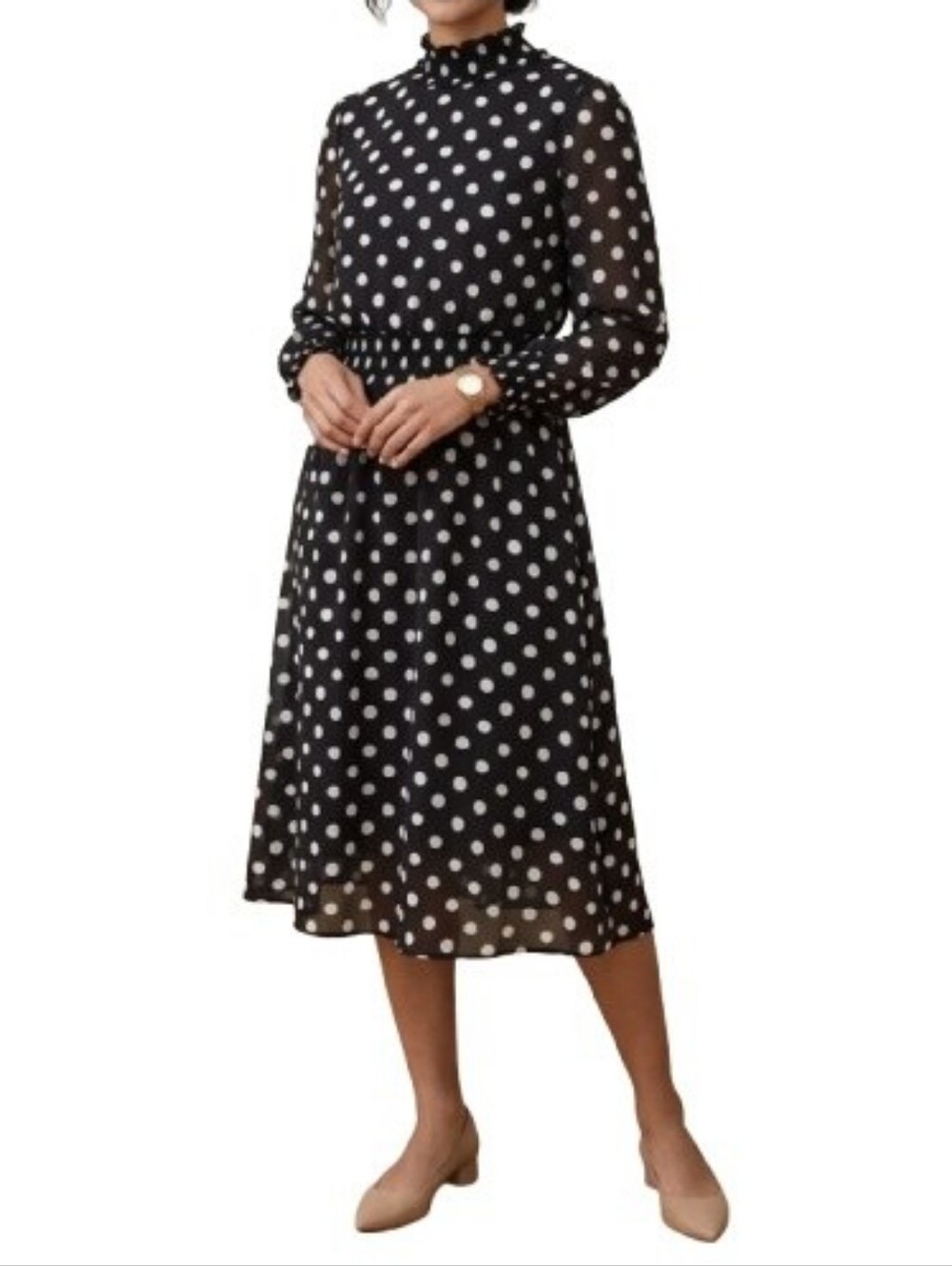Kate & Lily Black Polka-Dot Dress Mockneck Long Sleeves NWT Modest